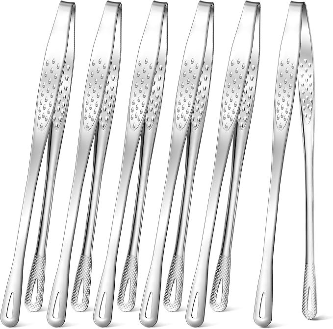 meekoo 6 Pcs 7.8 Inches Stainless Steel Korean BBQ Grill Tongs Japanese Barbecue Tongs for Cooking Portable Kitchenware Home Outdoor Steak Salad Food