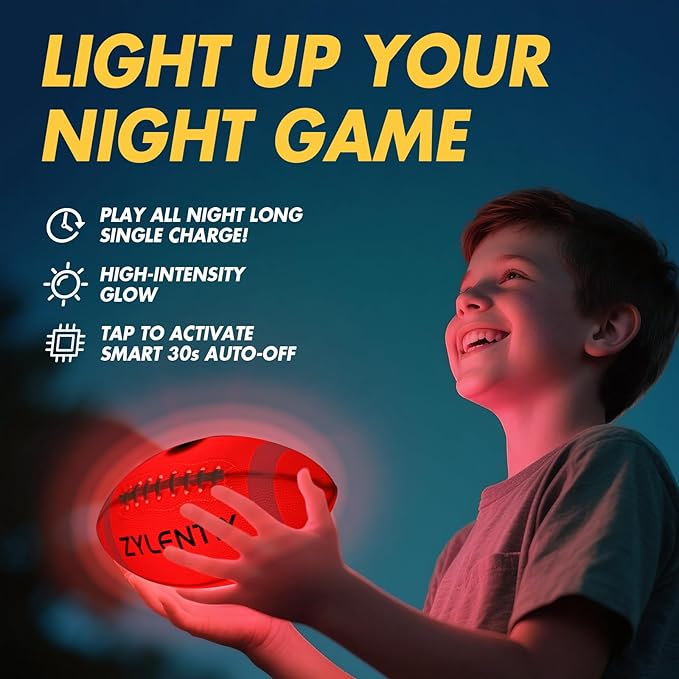 USB-C Rechargeable Light Up Football | Glow in The Dark LED Ball | Size 6 Pro Grip for Night Games | Outdoor & Backyard Sports Toy | Birthday Gifts for Boys Ages 6-15