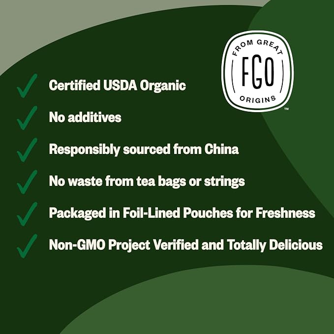 FGO Organic Gunpowder Green Tea, Loose Leaf, 453g Bulk Resealable Bag, Packaging May Vary (Pack of 1)