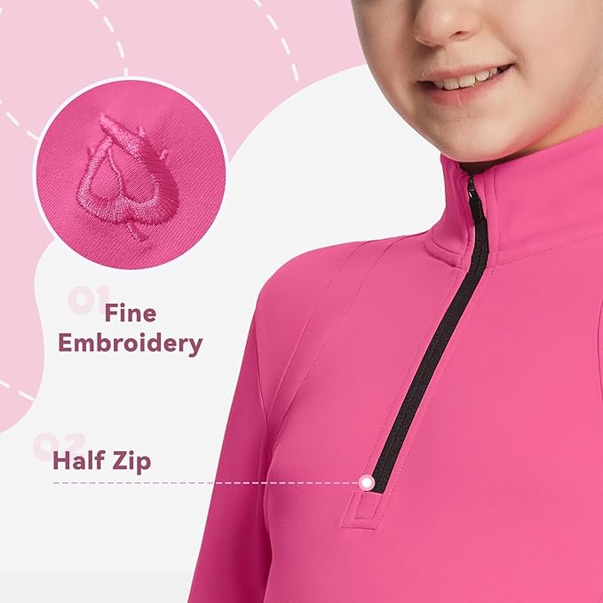 baleaf Girls Long Sleeve Shirts Fleece Jacket Fall Half Zip Pullover Kids Sweatshirts Athletic Thermal Coat