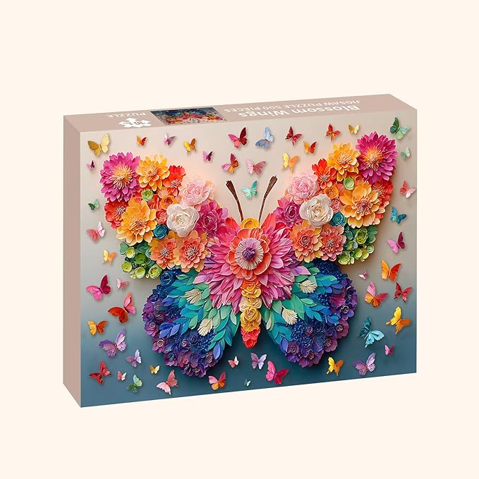 Puzzles for Adults 500 Pieces, Butterfly Jigsaw Puzzles 500 Pieces - Blossom Wings, Flower Art Impossible Puzzle, Finished Size 20.47 * 14.96”, with 1:1 Poster, Letter on The Back