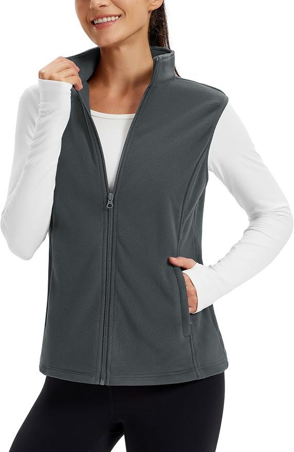 TACVASEN Women's Fleece Vest Lightweight Sleeveless Zip Jacket Outerwear | Soft Polar,Zipper Pockets,Stand Collar,Fall Winter Warm,Outdoor,Athletic,Running,Hiking,Travelling,Golf,Work