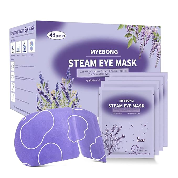 48 Packs Steam Eye Mask for Eyes, Warm Compress Eye Mask, Self Heating Eye Masks Help for Eye Spa, Disposable Heated Eyes Mask for Sleeping Relief Stress Eye Fatigue(Lavender)