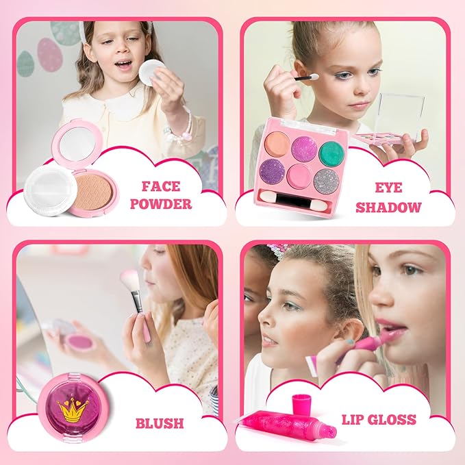 ULOVEME Kids Washable Makeup Kit for Girls 4-6 with Small Coin Purse(5.5x5.25in) - Real, Non Toxic Make Up Toy Gift- Umicorn Gift Set (Rainbow Coin Purse)