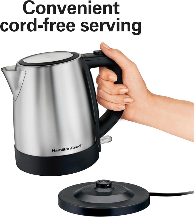 Hamilton Beach Electric Tea Kettle, Water Boiler & Heater, 1 L, Cordless, Auto-Shutoff & Boil-Dry Protection, Stainless Steel (40998)