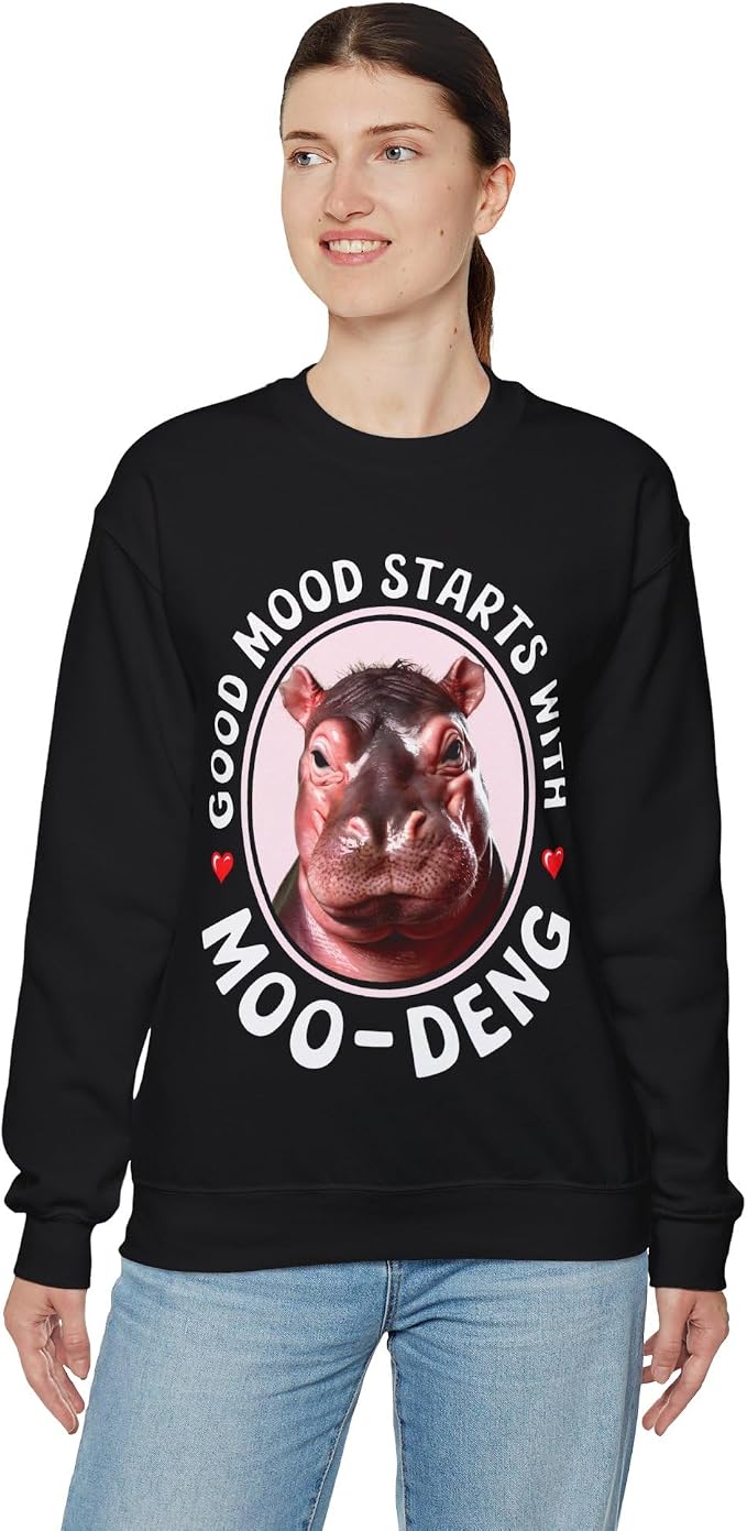 Good Mood Starts With Moo Deng Unisex Sweatshirt, Funny Moo Deng Good Mood Minimalist Men And Women Shirt
