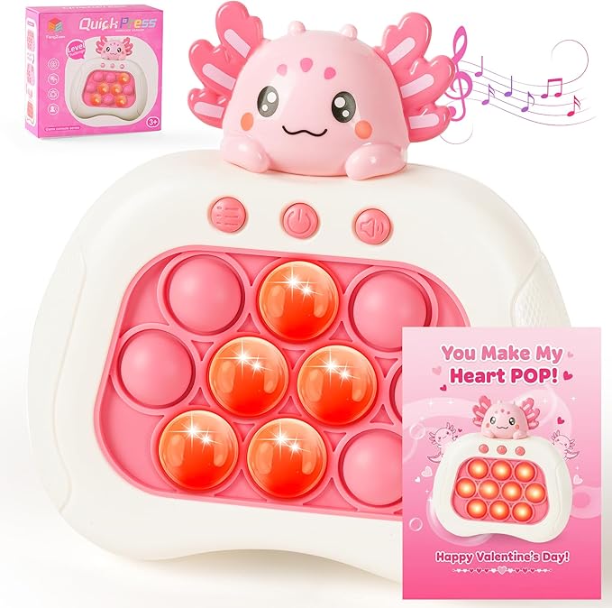 Valentines Day Cards with Axolotl Pop Game Fidget Toy,Valentines Day Gifts for Kids,Quick Push Game Pop Bubble Up Toys,Axolotl Gifts Teen Girl Trendy Stuff Valentine School Classroom Exchange