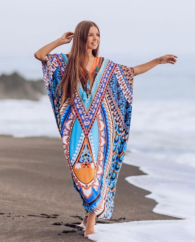 Venasha Womens Caftan Floral Print Kaftan Dress Short Sleeve Swimsuit Cover up Loungewear for Summer
