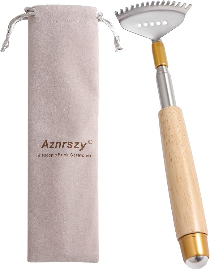 Best Telescoping Back Scratcher, Back-Scratcher for Women Men Kids with Wood Handle, Steel Massage Roller, Wide Claw, Handheld Head Scratcher Back Massager Extend Up to 24Inch