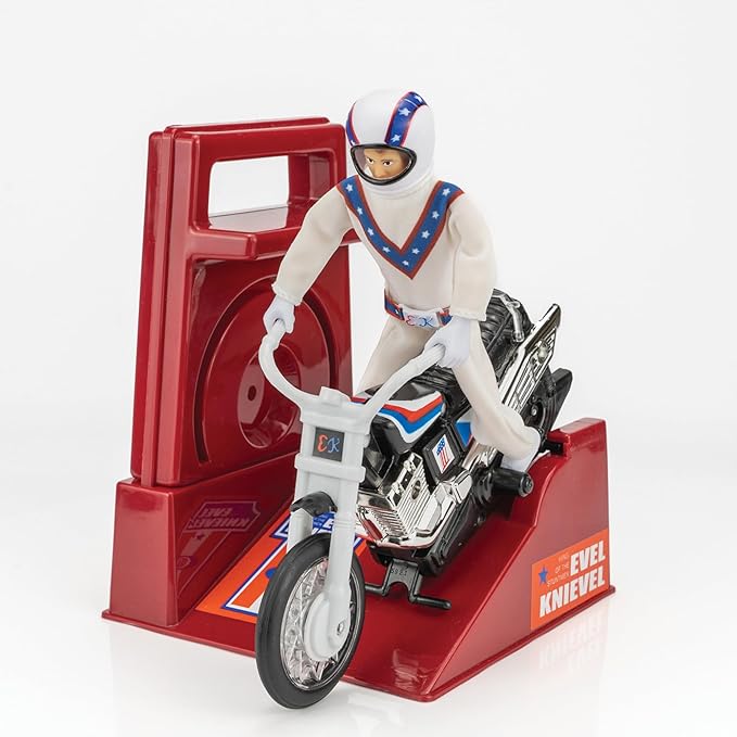 Evel Knievel Stunt Cycle - The Amazing Wind Up and Go Action Toy Launcher for Ultimate Jumps, Crashes, Flips and More - 8 Inch Bike Jumps Anywhere from 100 to 150 Feet - Original 1970's Stunt Bike.