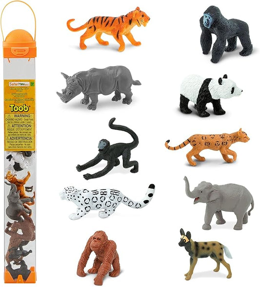 Safari Ltd. Endangered Species Toob - Figurines of Gorilla, Panda, Bengal Tiger, Orangutan, Rhino, Spider Monkey, Wild Dog, Elephant, Amur & Snow Leopard - Educational Toys for Boys, Girls & Kids 3+