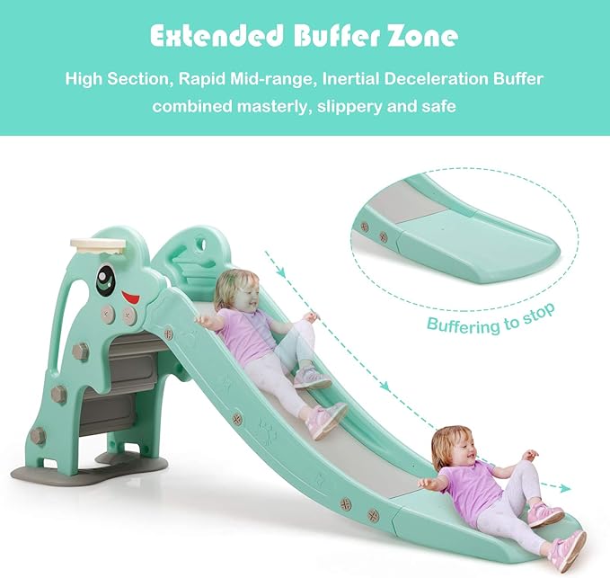 BABY JOY Toddler Slide, Kids Large Slide Play Climber Set with Long Slipping Slope, Basketball Hoop and Ball, Enclosed Steps, Easy Assemble Indoor Outdoor Backyard Freestanding Slides for Kids Age 1-8