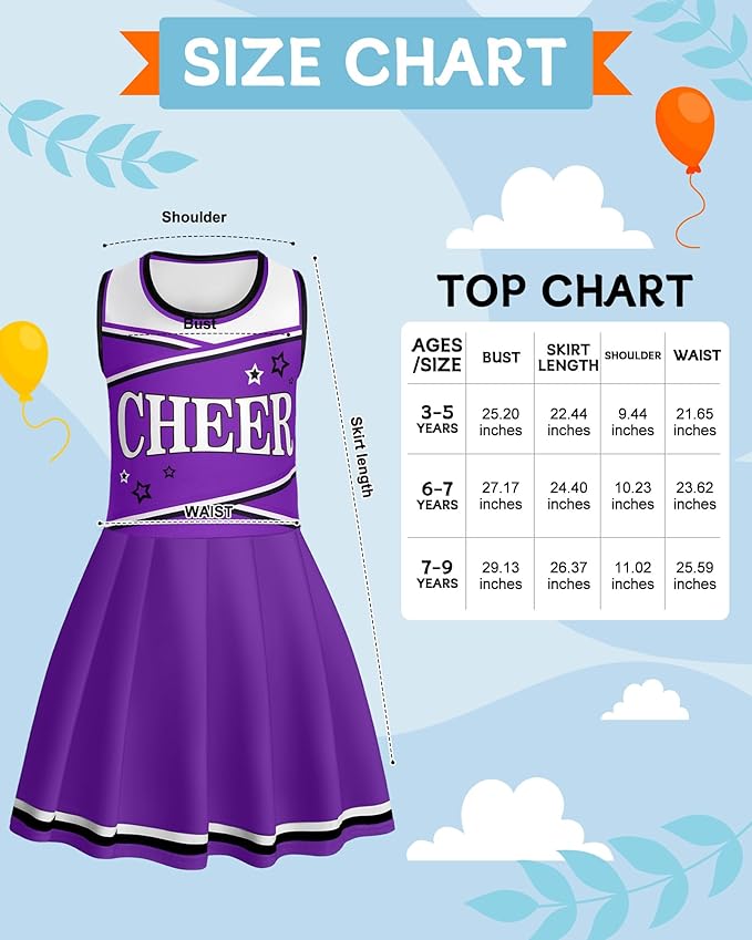 JenPen Cheerleader Costume Set Cheerleading Outfit Cheer Uniform Dress Cosplay for Halloween Party Gifts 3-9 Years
