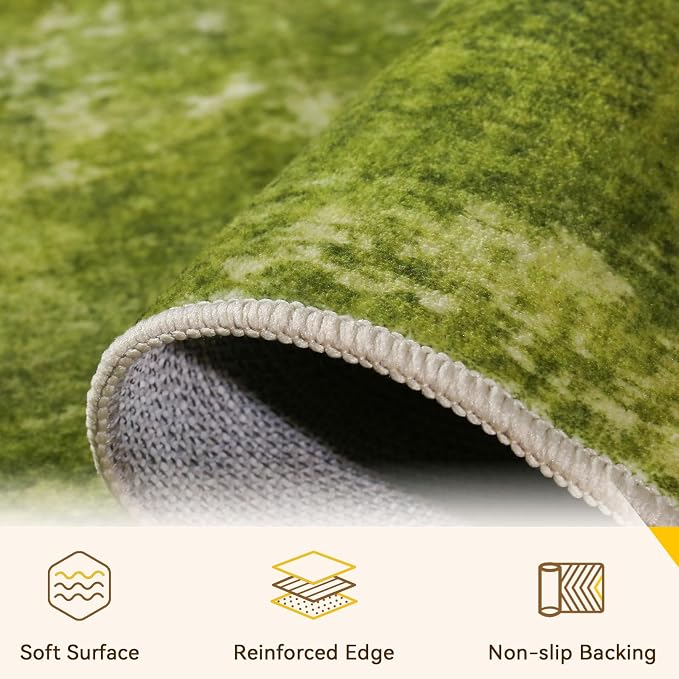 RELEANY Washable Area Rugs 6'x9' Non-Slip Modern Abstract Soft for Living Room Entryway Bedroom Kitchen, Print Pattern, Grass Green