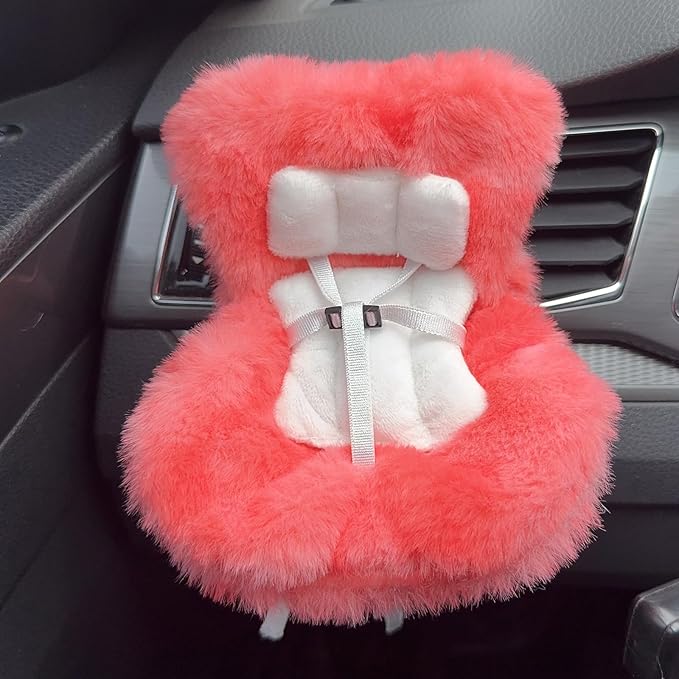 Doll Car Seat for 17cm Dolls with Air Vent Clip and Desktop Stand, Cute and Functional Car Ornament for Blind Box Doll Fans, Collectors (Red Ombre)