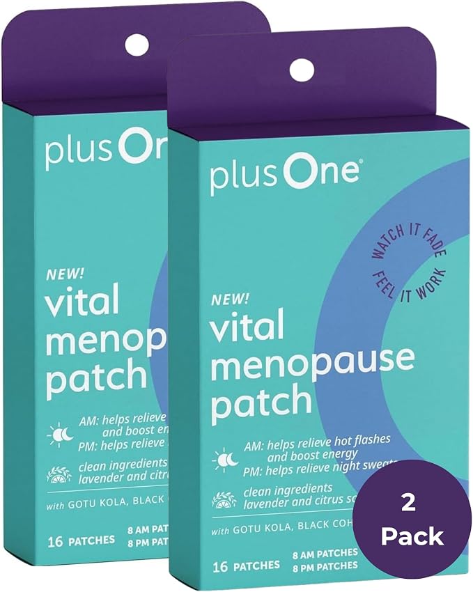 plusOne Vital Menopause Patches AM & PM - Herbal Arjuna 32ct (2 Pack) | Hot Flash & Night Sweat Support, Promotes Energy & Sleep, Daily Patches