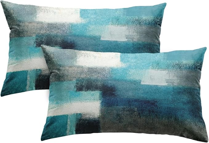Emvency Throw Pillow Covers Set of 2, 12 x 20 Inch, Abstract Modern Teal | Turquoise Painting Outdoor Decorative Square Pillow Cases Couch Cushion Case for Couch Bed Sofa Living Room Home Decor