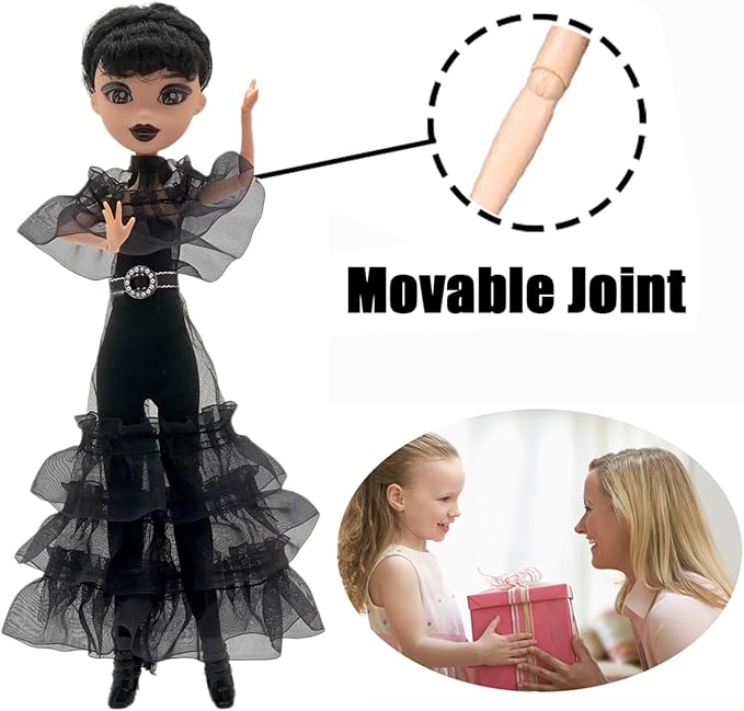 Dumwick 9'' Adams Doll with Gift Box, High Heels, Black Dress, and Hair, Perfect Christmas and Birthdays Toy Gift for Girls & Fans(NEW A)