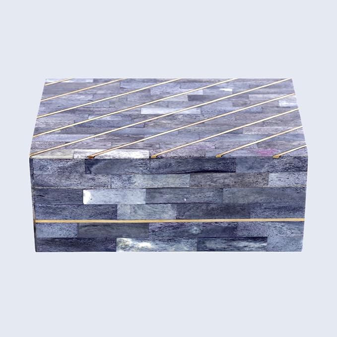 Handicrafts Home Large Decorative Storage Box with Lid – 9x6x3.5” Coffee Table Organizer, Keepsake- Decorative Boxes for Home Decor, Stylish Decorative Box for Office Decor- Aegean Coral - Grey