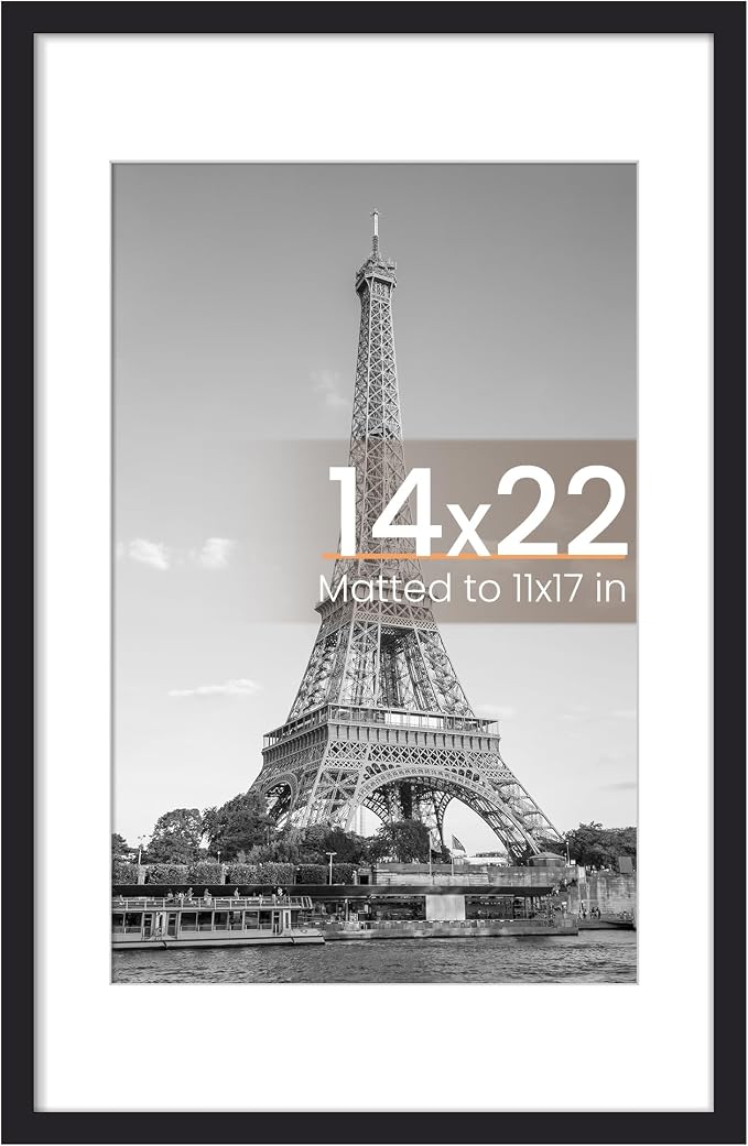 upsimples 14x22 Picture Frame, Display Pictures 11x17 with Mat or 14 x 22 Without, Wall Hanging Newspaper Frames, Black, 1 Pack