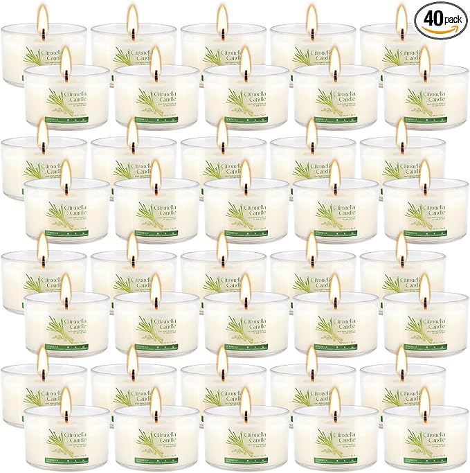 40 Pack Citronella Candles Bulk, Long Burning Portable Travel Size Soy Wax Candles with Natural Citronella Oil, Small Acrylic Jar Candle Set for Patio, Backyard, Camping, Indoor Outside