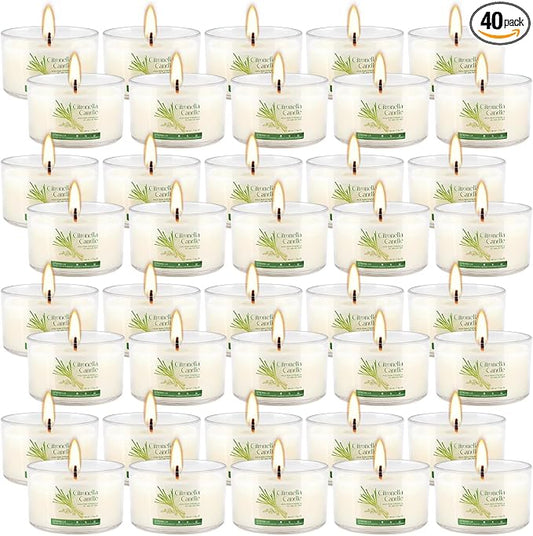 40 Pack Citronella Candles Bulk, Long Burning Portable Travel Size Soy Wax Candles with Natural Citronella Oil, Small Acrylic Jar Candle Set for Patio, Backyard, Camping, Indoor Outside
