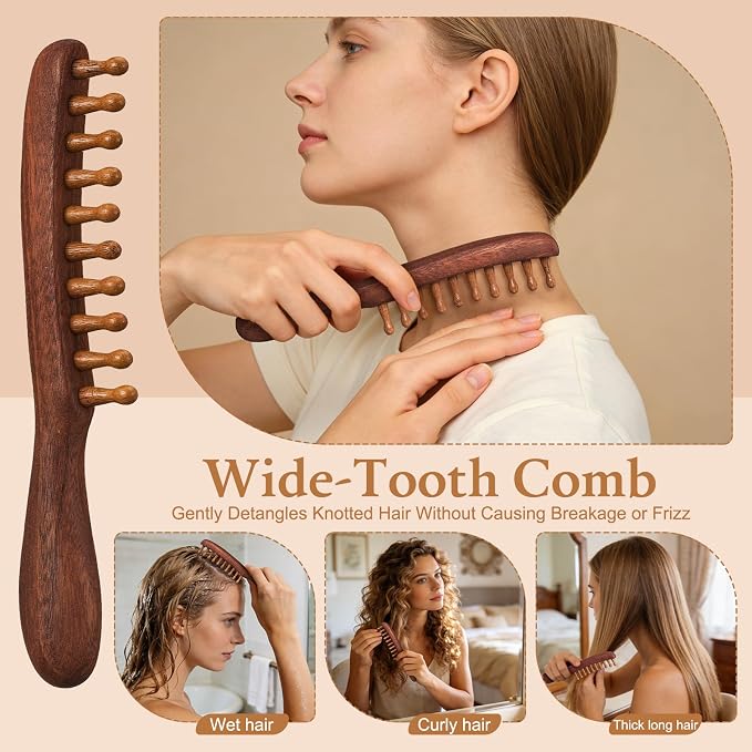 ProSuites 3 Pack Wooden Scalp Massager Tool, Long Handle Head Massage Scalp Loc Brush for Dreads, Multifunctional Hair Massager Tool for Men & Women