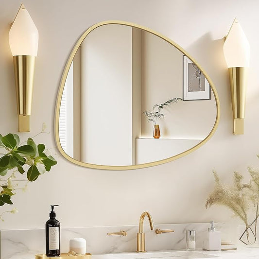 Asymmetrical Mirror, Irregular Wall Mirror, Wall Mirrors Decorative for Bedroom Living Room entryway Hall, Wall Mirror for mid Century Modern Decor 25" H x 20" W, Gold