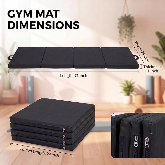 2 Pack Folding Gym Mat for Home Gym & Tumbling, 71''x 24'' High Density Exercise Mat with Carry Handles, Non Slip Gymnastics Mats for Teenages, Yoga, Stretching & Martial Arts