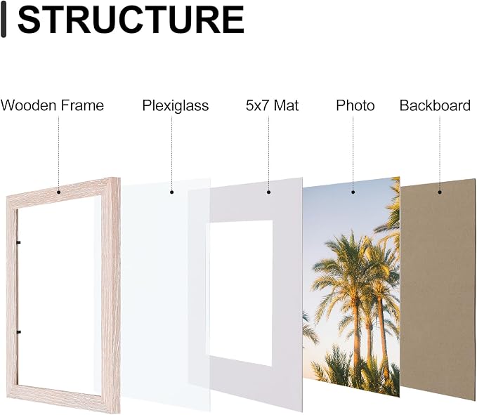 Vittanly 8x10 Picture Frames Set of 9, Shatter Resistant Plexiglass, Display 5x7 Pictures with Mat or 8x10 without Mat, Photo Frames for Wall or Tabletop, Engineered Wood, Rustic Pink | Display Pictures 5x7 with Mat or 8x10 without Mat, Small Photo Fra...