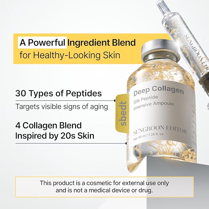 SUNGBOON EDITOR Collagen Silk Peptide Intensive Ampoule | Copper Peptides Serum for Face with Collagen & Multi Peptides | Hydrating Korean Skincare Facial Serum for Smooth-Looking Skin | 1.35 Fl Oz
