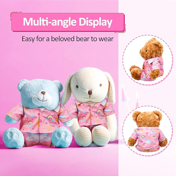 2 Pcs PJ's Bear Clothes Outfit, Fit Most 12-16 Inch Bears Stuffed Clothes Pajamas Plushy for Stuffed , Pre Kindergarten Toys(Pink,Pajamas)