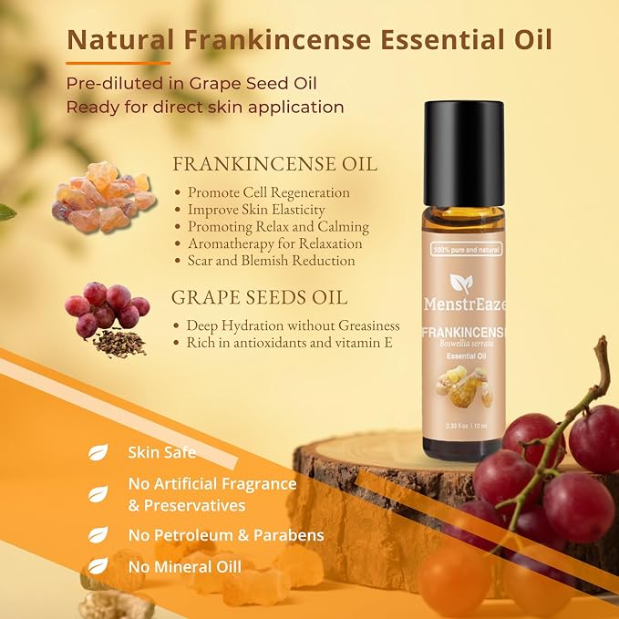 Frankincense Essential Oil Duo Roll On – 100% Pure & Natural Day & Night Bundle | Castor Blend for Nighttime Repair, Grapeseed Blend for Daytime Glow, | Wrinkles, Eye Care, 2 x 10ml