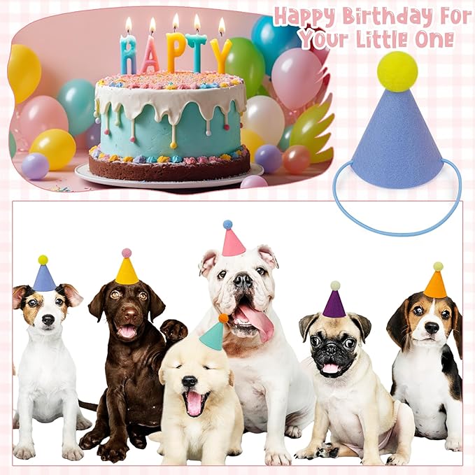 18pcs Mini Party Hats for Stuffed Animals, Birthday Party Cone Hats Dolls Dog Cat Rabbit Puppies Assorted Animal Birthday Decorations
