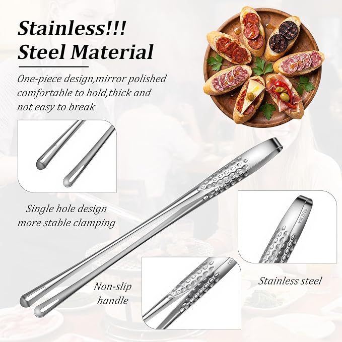 24 Pcs 11 Inches Stainless Steel Korean BBQ Grill Tongs Japanese Barbecue Tongs for Cooking Portable Kitchenware Home Outdoor Steak Salad Food