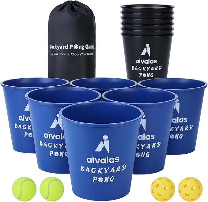 Aivalas Yard Pong Outdoor Games, Giant Yard Games Set with 12 Buckets and Balls for Adults and Family, Toss Game Throwing Games for Beach, Camping, Lawn and Backyard