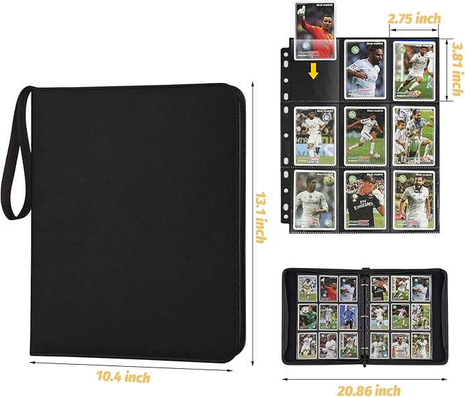 GERMUN 9 Pocket Card Binder, Premium Zip Trading Card Binder, 720 Double Sided Pocket PU Card Collection Binder, Collector Card Album, Card Folder for MTG, TCG, Sports Cards, Game Cards (Black1)