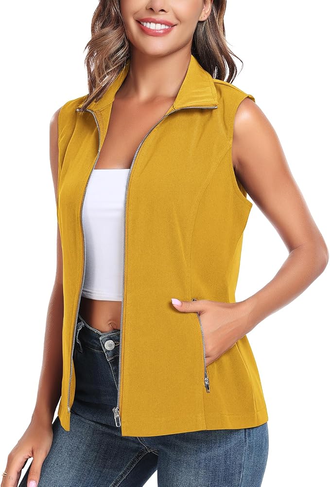 MISS MOLY Women's Lightweight Vest Casual Zip Up Utility Vest Hiking Golf Sleeveless Jackets with Pockets