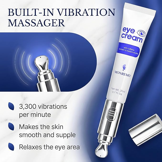Caffeine Eye Cream for Dark Circles & Puffiness – Anti Aging Under Eye Treatment with Vibrating Applicator & Turmeric. Eye Bag Remover & Snail Mucin Serum for Wrinkles