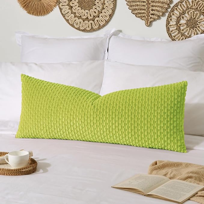 Kevin Textile Soft Corduroy 14"x36" Lumbar Pillow Cover 1 Pack, Xmas Green | Boho Stripe Plush Corduroy Decorative Oblong Cushion Cover Modern Farmhouse Home Decor for Sofa Couch Bed Chair