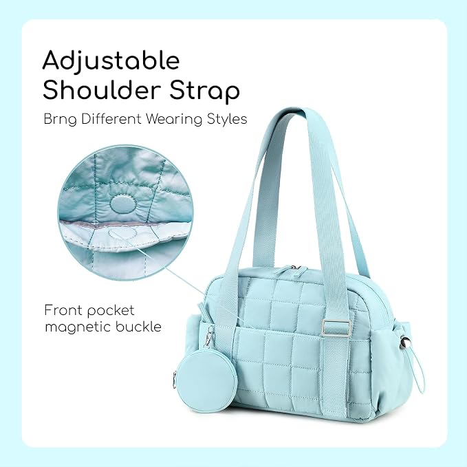 CAMTOP Mini Gym Bag for Women, Small Gym Tote Bag Puffy Quilted Sports Duffel Bag with Wet Compartment and Coin Purse Duffel Bags Dance Yoga Workout Bag for Gifts (Blue, Mini-12.6")