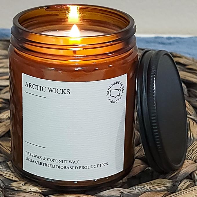 Arctic Wicks Scented Coconut Beeswax Candles | Coconut Beeswax Non Toxic Candle 9oz Amber | Farmhouse Candles Non-Toxic Clean Burn 100% USDA Certified Biobased (Pumpkin Bourbon)