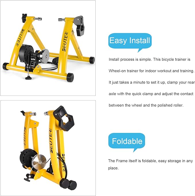 Bike Trainer, Magnetic Bicycle Stationary Stand for Indoor Exercise Riding, 26-29" & 700C Wheels, Quick Release Skewer & Front Wheel Riser Block Included