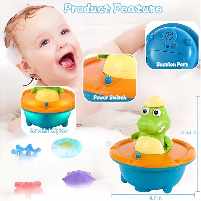 Bath Toys for Toddlers - Light Up Crocodile Fountain with 5 Spray Modes, ABS Plastic Bath Toy for Bathroom & Swimming Pool