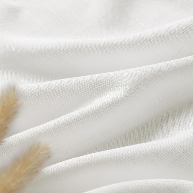 Nanspring Off White Kitchen Curtains 36 Inch Length Set 2 Panel Back Tab Pocket Semi Sheer Short Linen White Curtain Tiers for Small Bathroom Window Basement 52x36