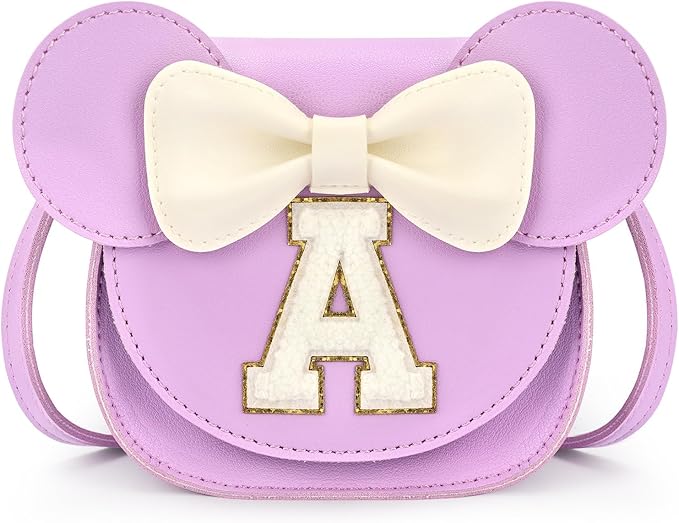 mibasies Toddler Purse Girl Gifts: Girls Birthday Gifts for 3-8 - Toys for Ages 2-4 Girls Mouse Ears Purse, Purple, Letter A