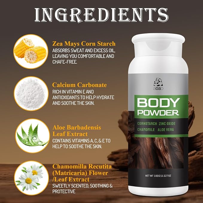 AOAO Herbal Body Powder with Aloe & Chamomile, Natural Deodorizing Powder, Talc-Free, Baking Soda Free, Anti-Friction & Sweat Absorbs for Men Women, Sooth & Comfort for Body Intimate Daily Care, 2pack
