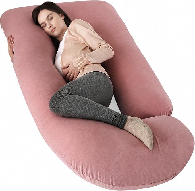 Elover Cooling Pregnancy Pillows for Sleeping,U Shaped Full Body Pillow with Removable Cover,Pregnant Women Must Haves,Maternity Essential,Cooling Pink