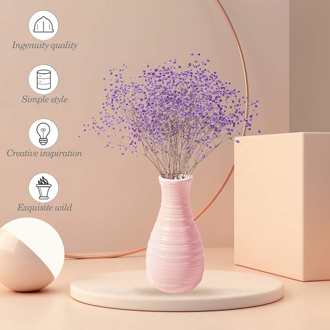 Unbreakable Vase for Flowers, Ceramic Look Plastic Vase for Home Decor, Living Room, Table (Seashell Pink)