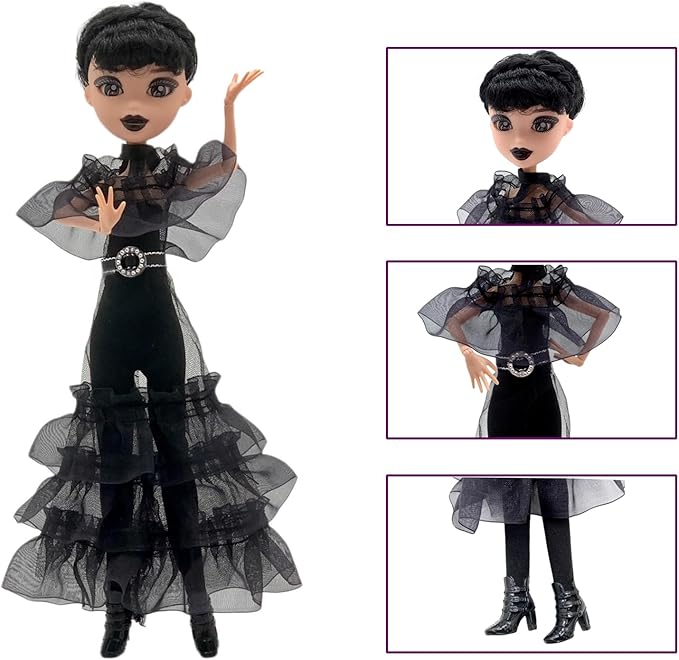 Dumwick 9'' Adams Doll with Gift Box, High Heels, Black Dress, and Hair, Perfect Christmas and Birthdays Toy Gift for Girls & Fans(NEW A)